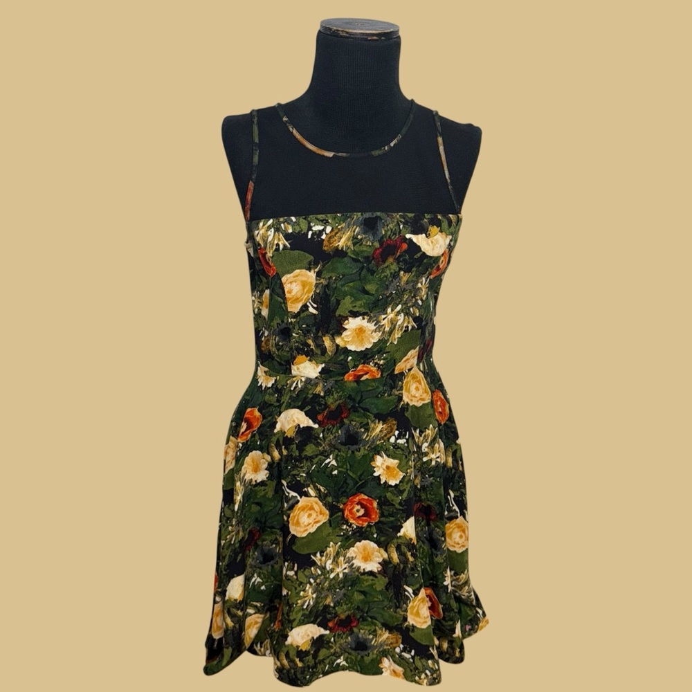 Jack Floral Mesh Panel Dress - Green and Orange - Picture 5 of 16